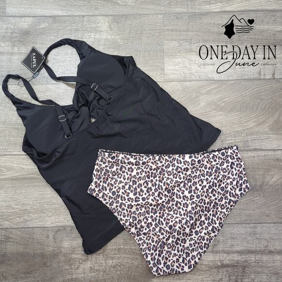 Zaful Twist Front Leopard Print Tankini Swimsuit Size 2XL - Picture 6 of 6